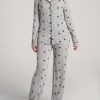 Women American Tall Athletic Pants | Women'S Tall Long Sleeve Pajama Set In Grey With Black Star Print