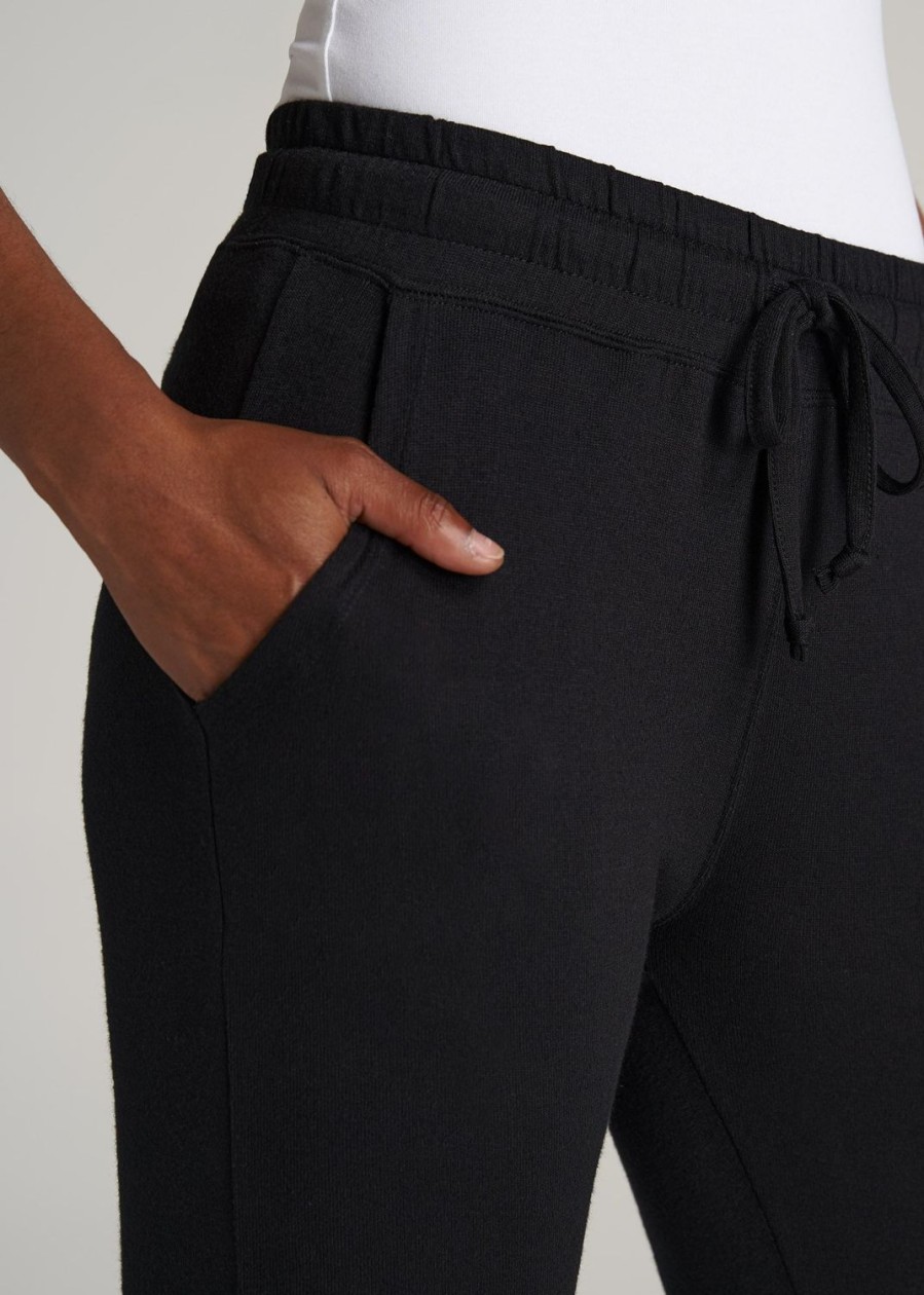 Women American Tall Athletic Pants | Open-Bottom Cozy Pj Lounge Pants For Tall Women In Black