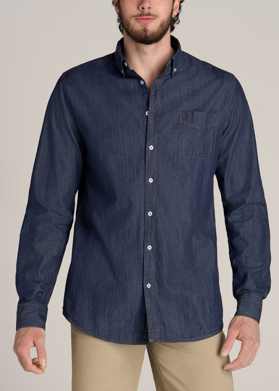 Men American Tall Button Shirts | Chambray Button-Down Shirt For Tall Men In Dark Chambray