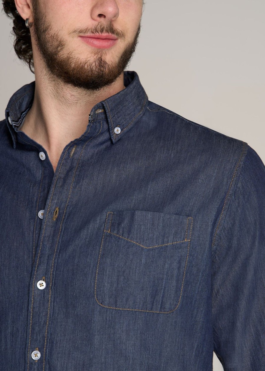 Men American Tall Button Shirts | Chambray Button-Down Shirt For Tall Men In Dark Chambray