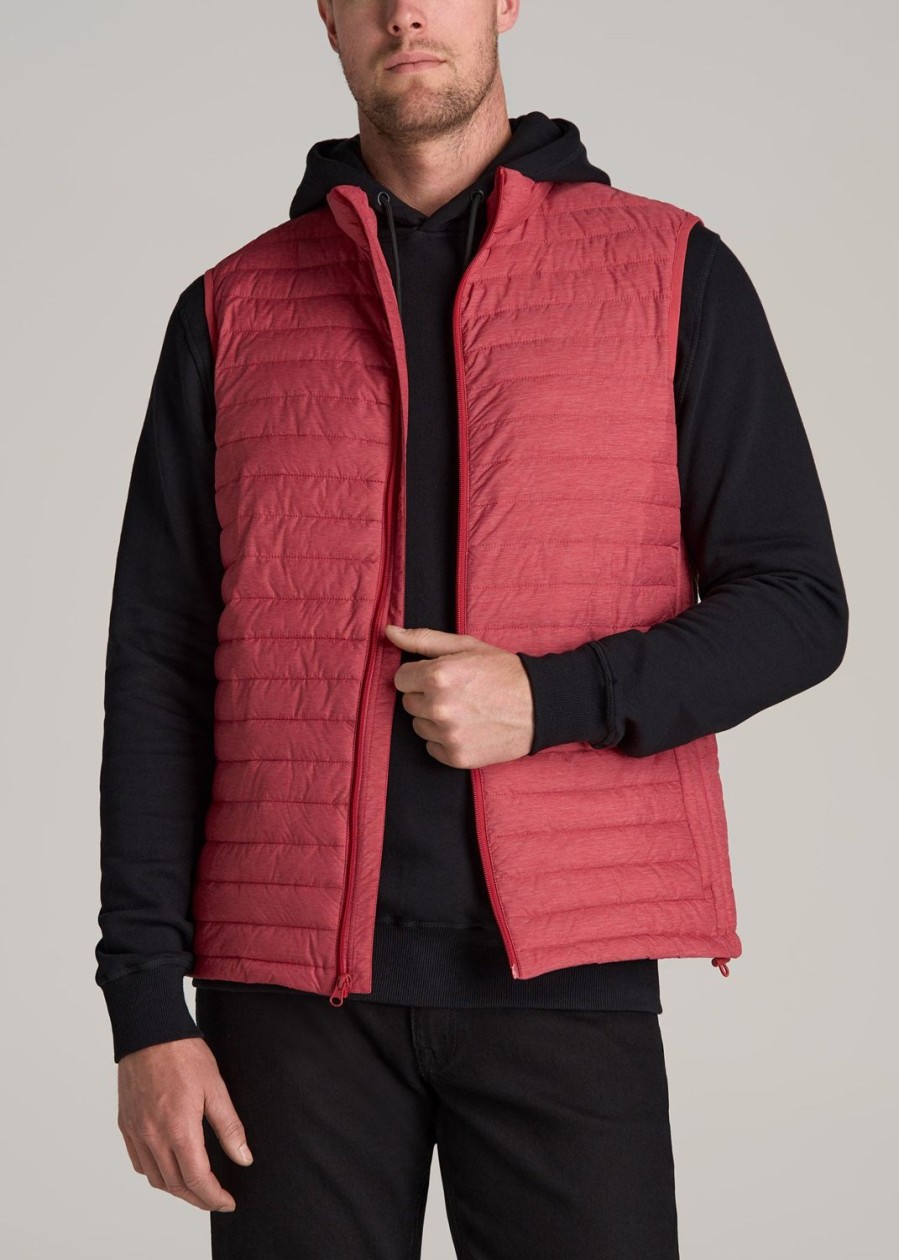 Men American Tall Jackets + Coats | Tall Men'S Packable Puffer Vest In Red Space Dye