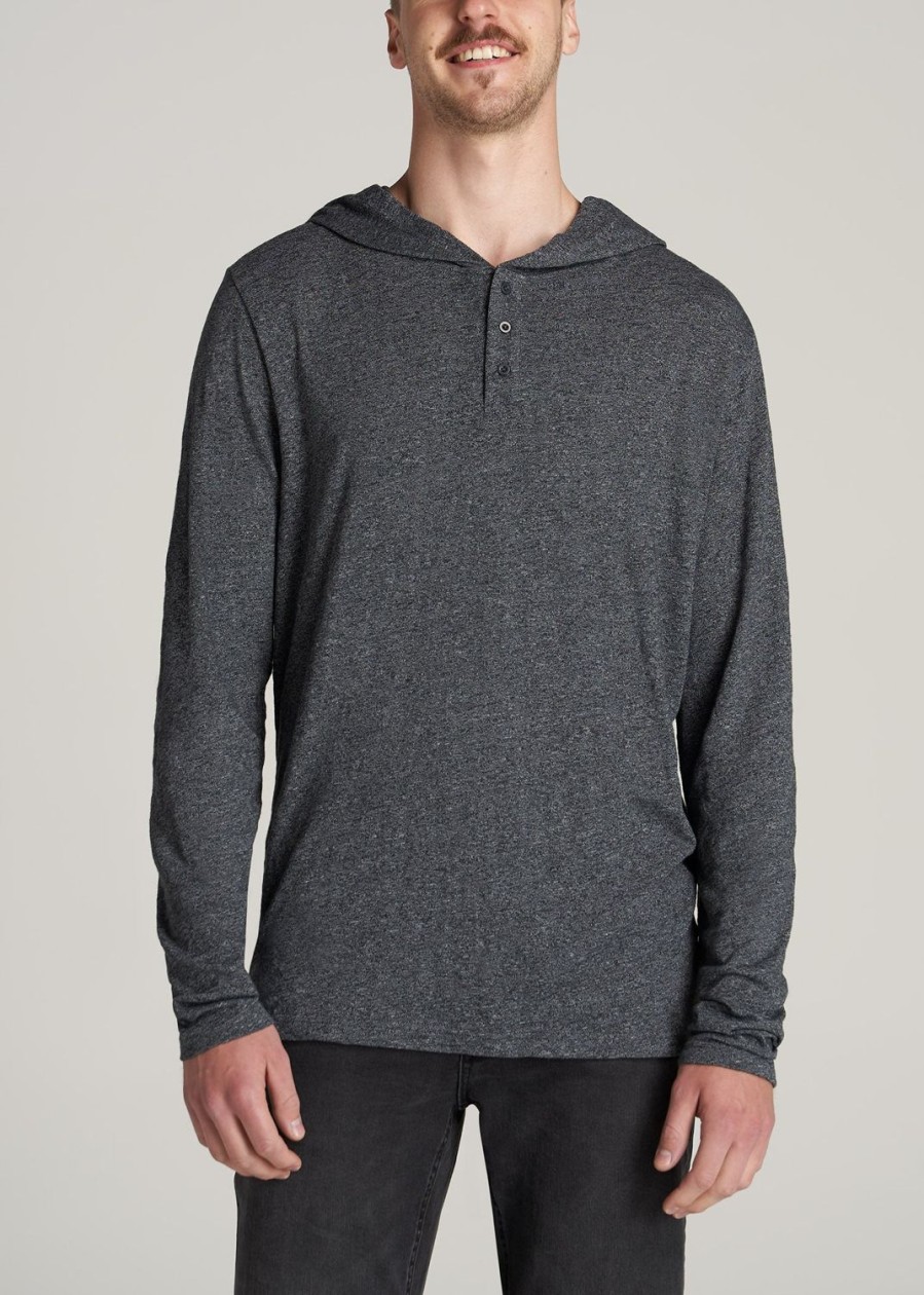 Men American Tall Long Sleeve Tees + Thermals | Henley Hoodie For Tall Men In Black Mix