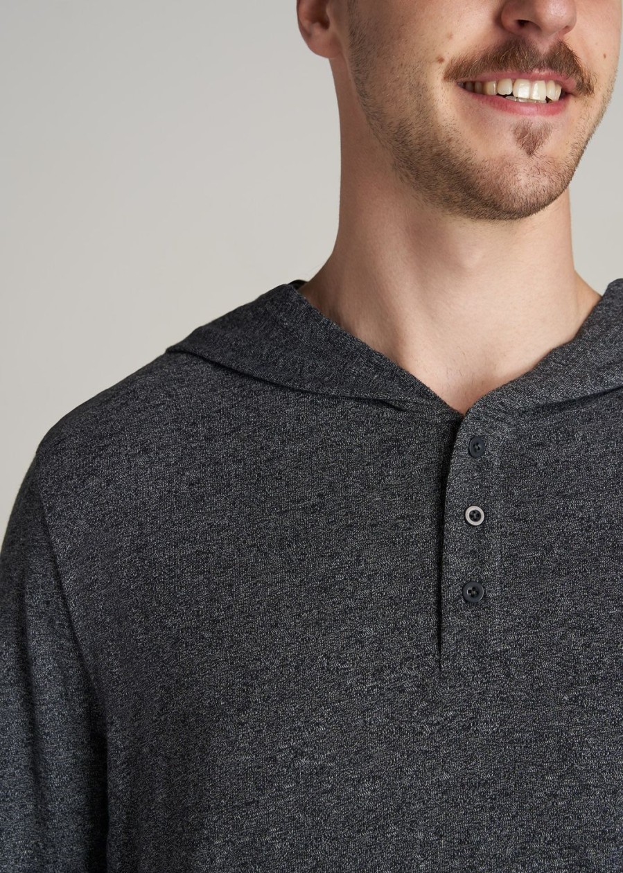 Men American Tall Long Sleeve Tees + Thermals | Henley Hoodie For Tall Men In Black Mix