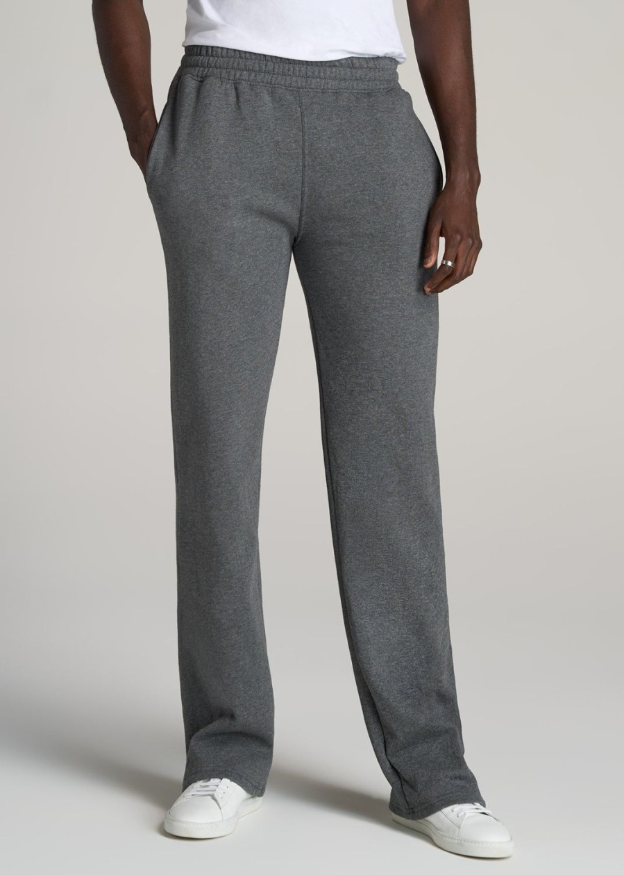 Men American Tall Athletic Pants | Wearever Fleece Open-Bottom Sweatpants For Tall Men In Charcoal Mix