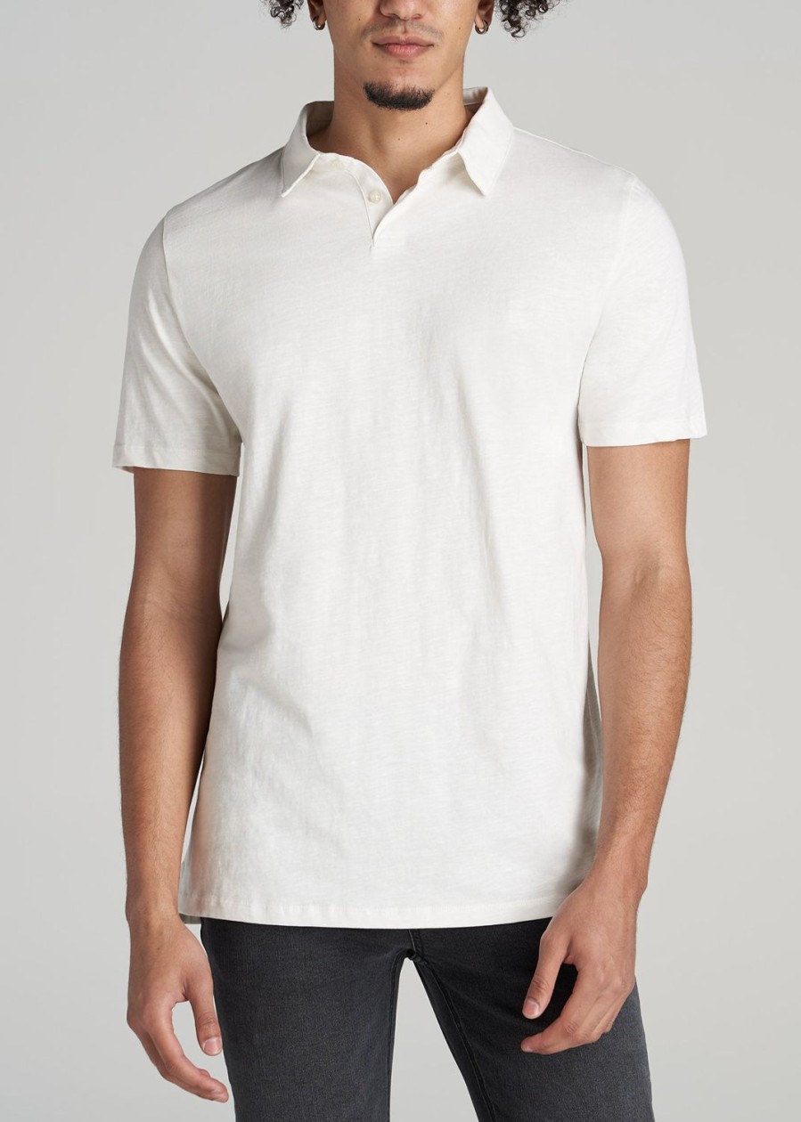 Men American Tall Polos | Slub Self Collar Tall Polo Shirt In Bone