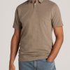 Men American Tall Polos | Slub Self Collar Tall Polo Shirt In Dark Sand