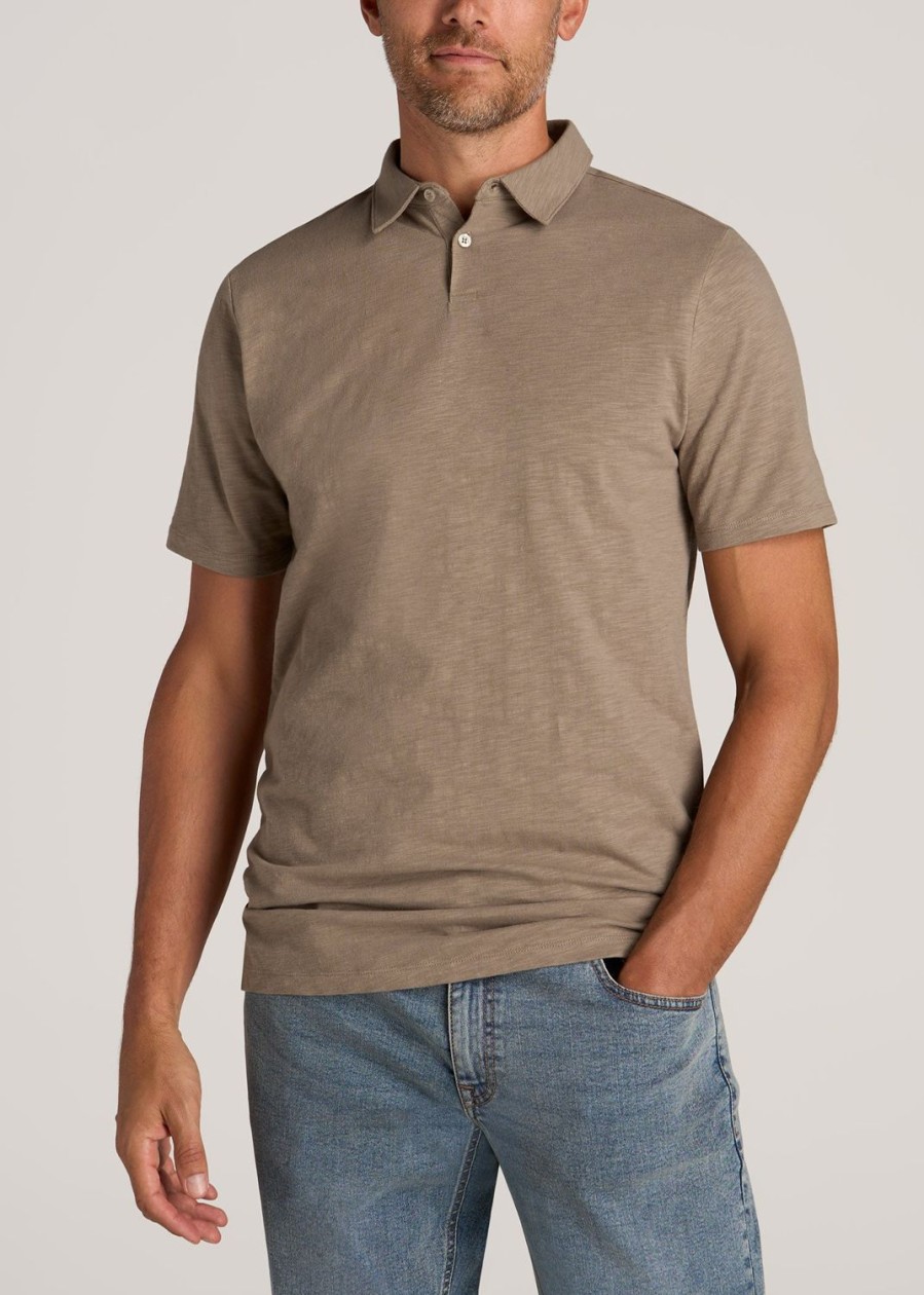 Men American Tall Polos | Slub Self Collar Tall Polo Shirt In Dark Sand