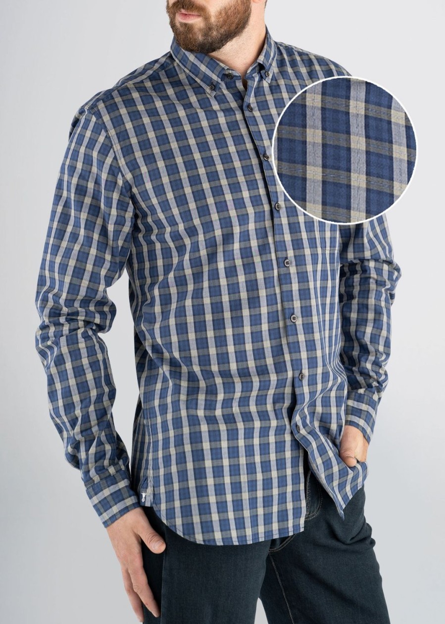 Men American Tall Button Shirts | Soft-Wash Tall Button-Up Shirt In Navy & Citron Plaid Navy/Citron Plaid