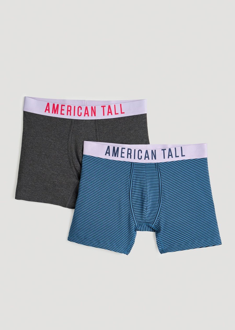 Men American Tall Underwear | Men'S Tall Original Boxer Briefs In | 2-Pack Blue & Grey Mix