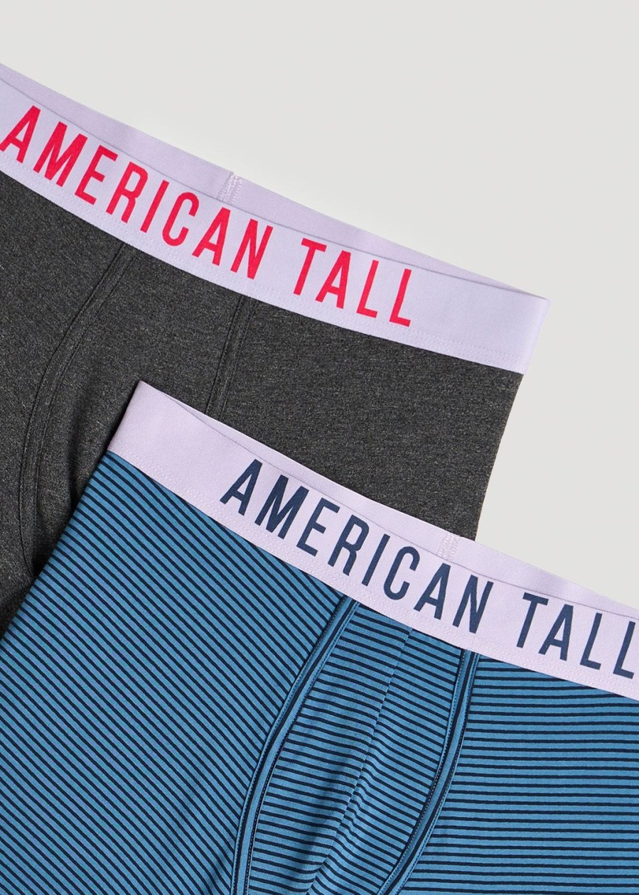 Men American Tall Underwear | Men'S Tall Original Boxer Briefs In | 2-Pack Blue & Grey Mix