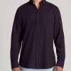 Men American Tall Button Shirts | Soft-Wash Button-Up Shirt For Tall Men In Maroon Dobby