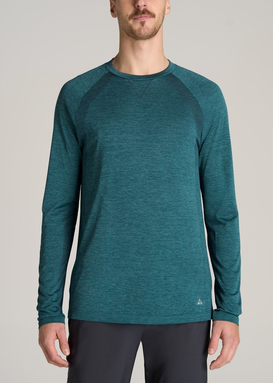 Men American Tall Long Sleeve Tees + Thermals | A.T. Performance Modern-Fit Raglan Shirt For Tall Men In Teal Mix