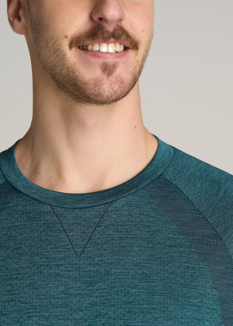 Men American Tall Long Sleeve Tees + Thermals | A.T. Performance Modern-Fit Raglan Shirt For Tall Men In Teal Mix