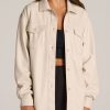 Women American Tall Jackets + Outerwear | Faux Leather Shirt Jacket For Tall Women In Vanilla Latte