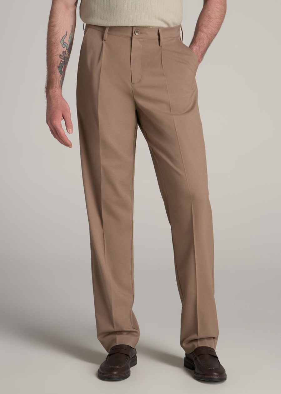 Men American Tall Pants + Chinos | Tall Men'S Relaxed Pleated Trouser In Dark Sand