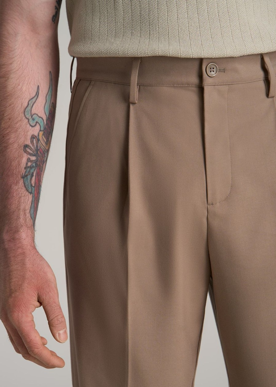 Men American Tall Pants + Chinos | Tall Men'S Relaxed Pleated Trouser In Dark Sand