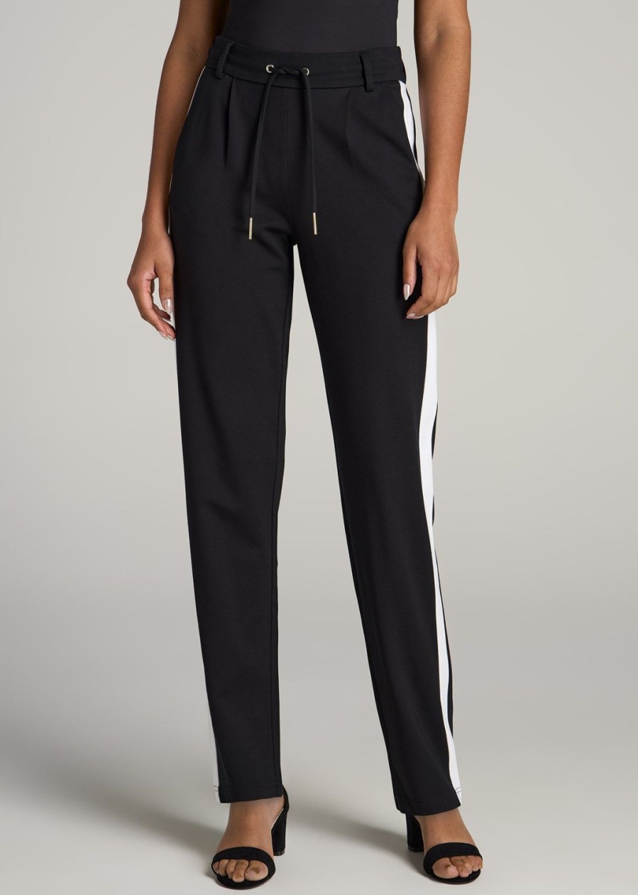 Women American Tall Pants + Trousers | Pull On Tuxedo Stripe Pants For Tall Women In Black And White