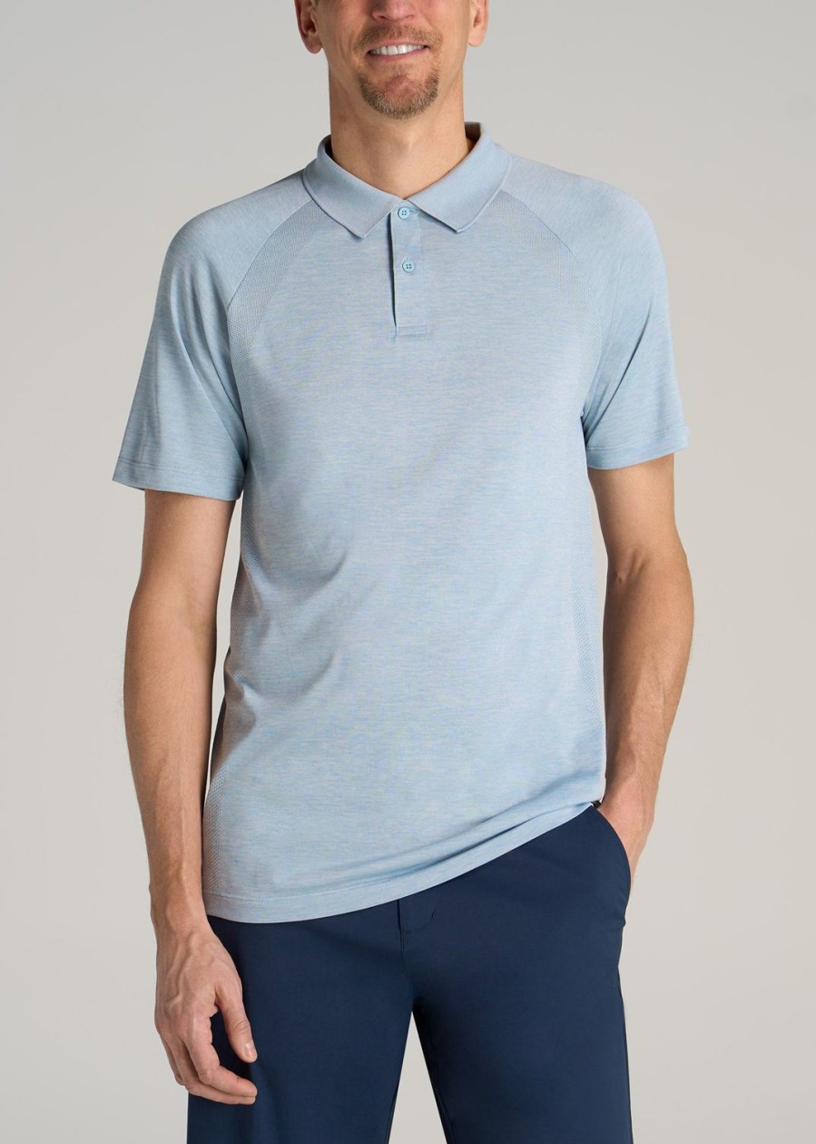 Men American Tall Polos | A.T. Performance: Raglan Men'S Tall Polo Shirt In Light Blue Mix