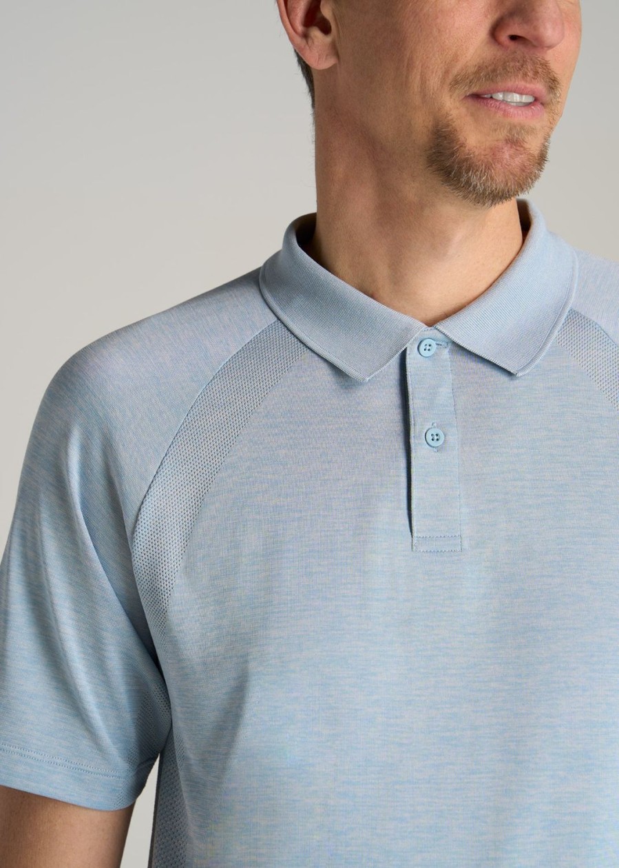 Men American Tall Polos | A.T. Performance: Raglan Men'S Tall Polo Shirt In Light Blue Mix