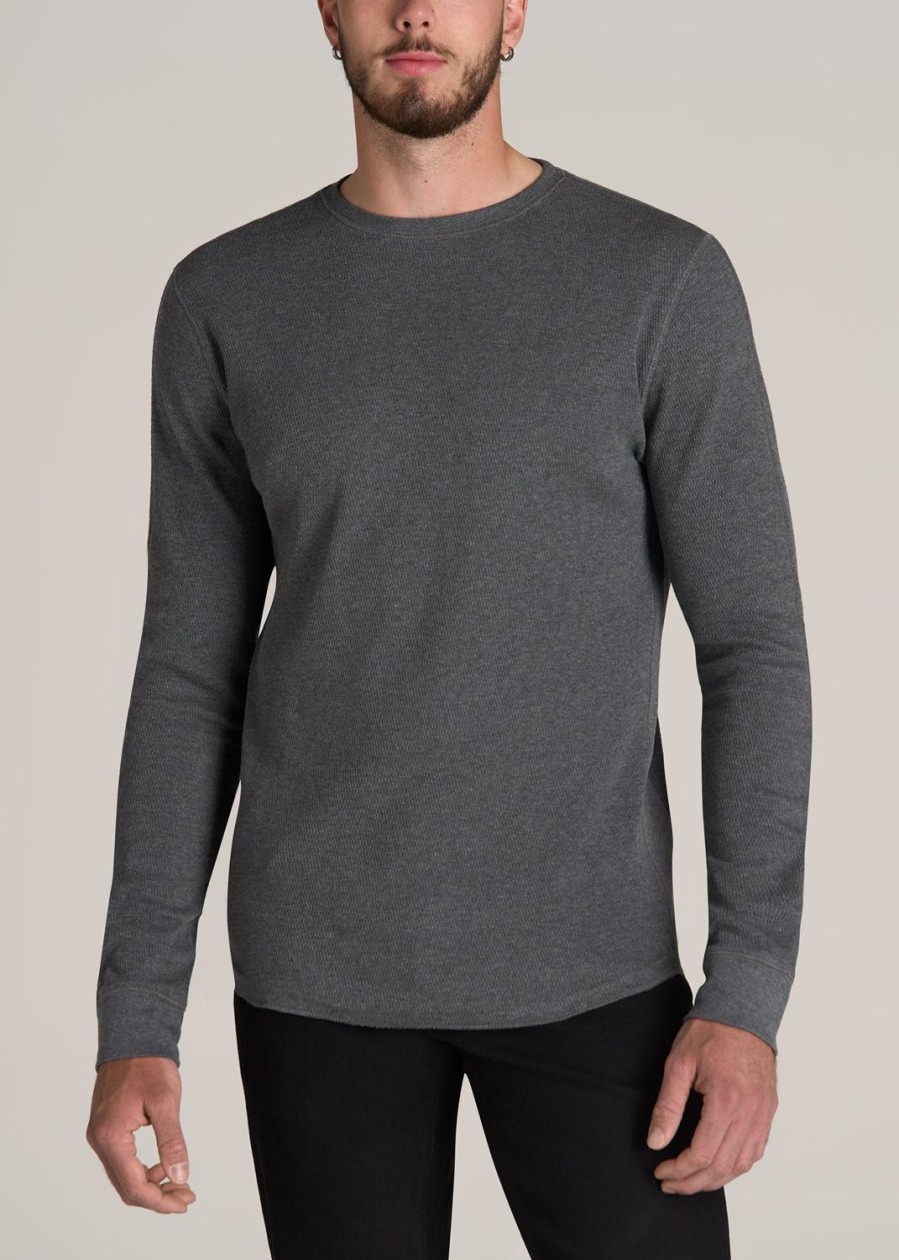 Men American Tall Long Sleeve Tees + Thermals | Double Honeycomb Thermal Crewneck Extra-Long Top In Charcoal Mix