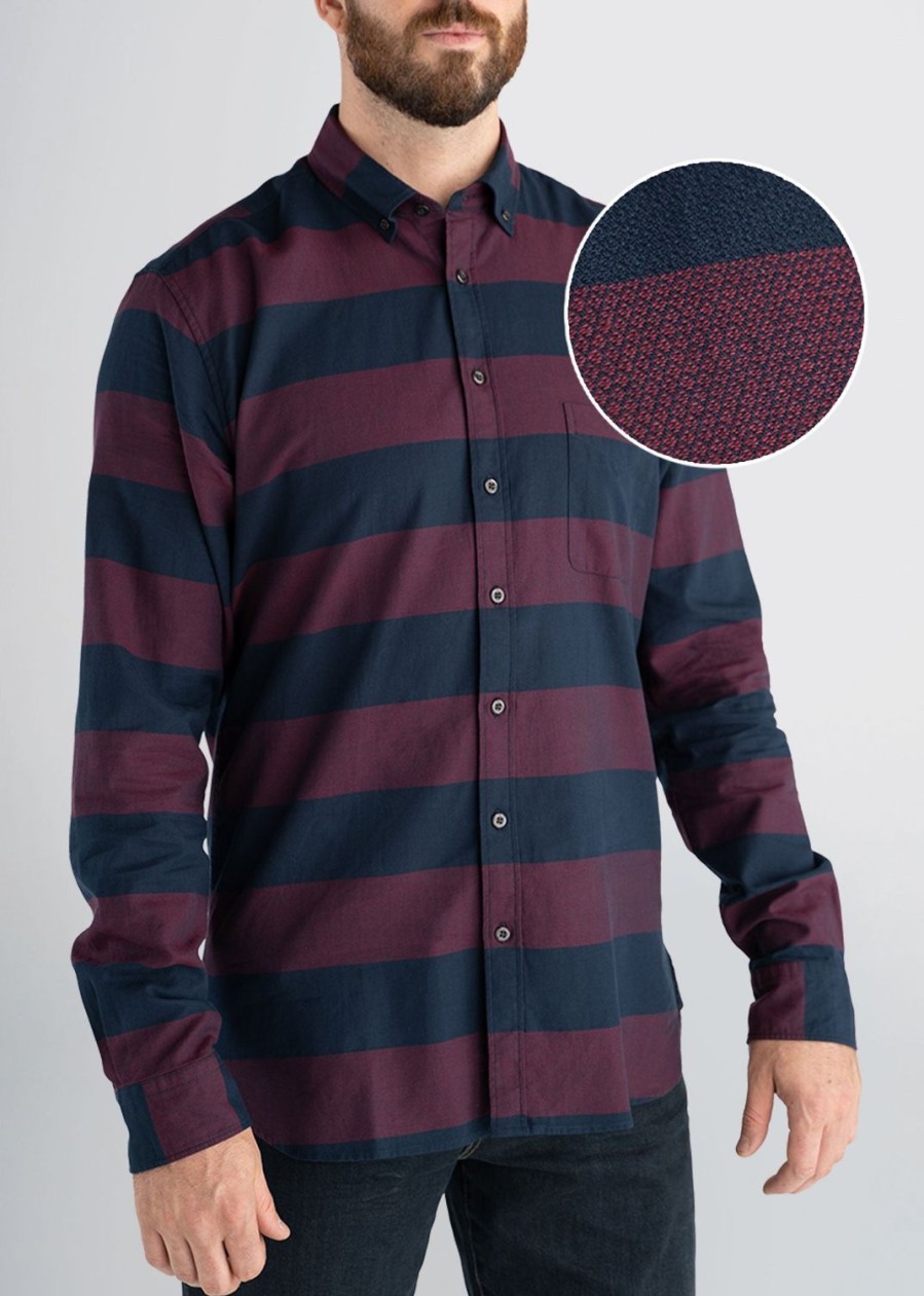 Men American Tall Button Shirts | Nelson Tall Men'S Button-Up Shirt In Navy & Burgundy Stripe Navy/Burgundy Bold Stripe