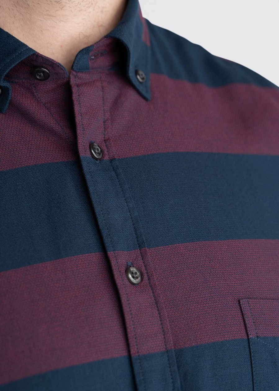 Men American Tall Button Shirts | Nelson Tall Men'S Button-Up Shirt In Navy & Burgundy Stripe Navy/Burgundy Bold Stripe