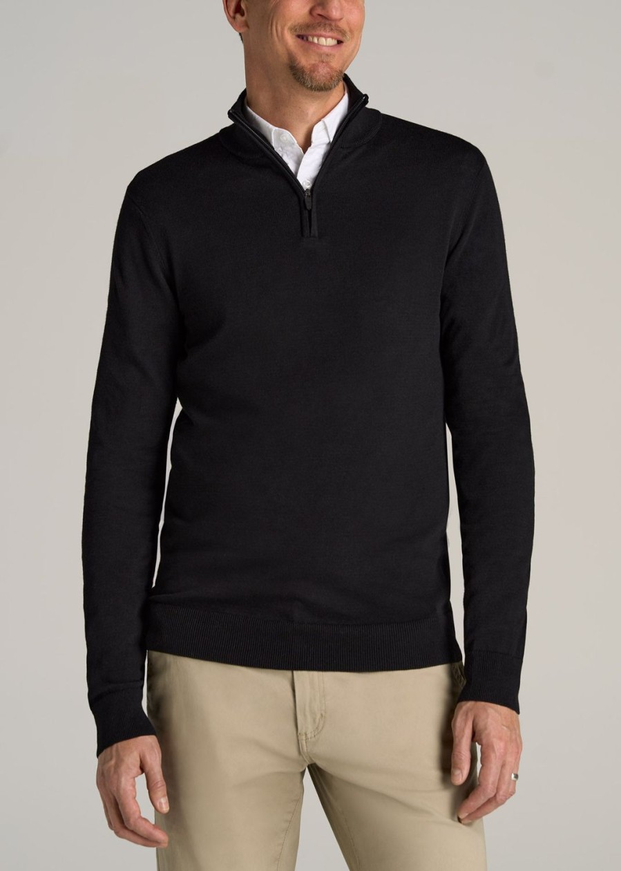 Men American Tall Hoodies + Sweatshirts | Everyday Quarter-Zip Tall Men'S Sweater In Black