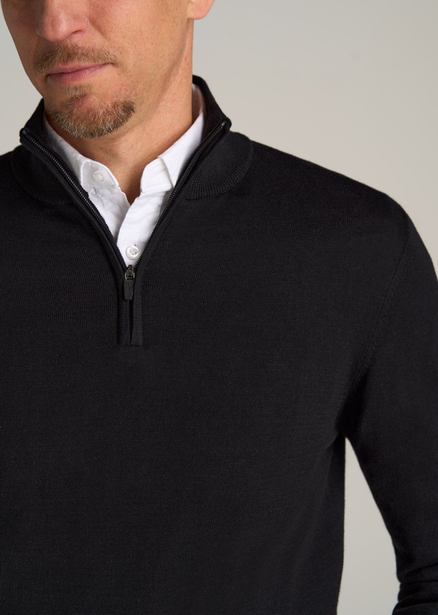 Men American Tall Hoodies + Sweatshirts | Everyday Quarter-Zip Tall Men'S Sweater In Black