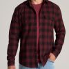 Men American Tall Button Shirts | Lj&S Men'S Tall Heavy Flannel Shirt In Army Plaid-Black & Sumac Red