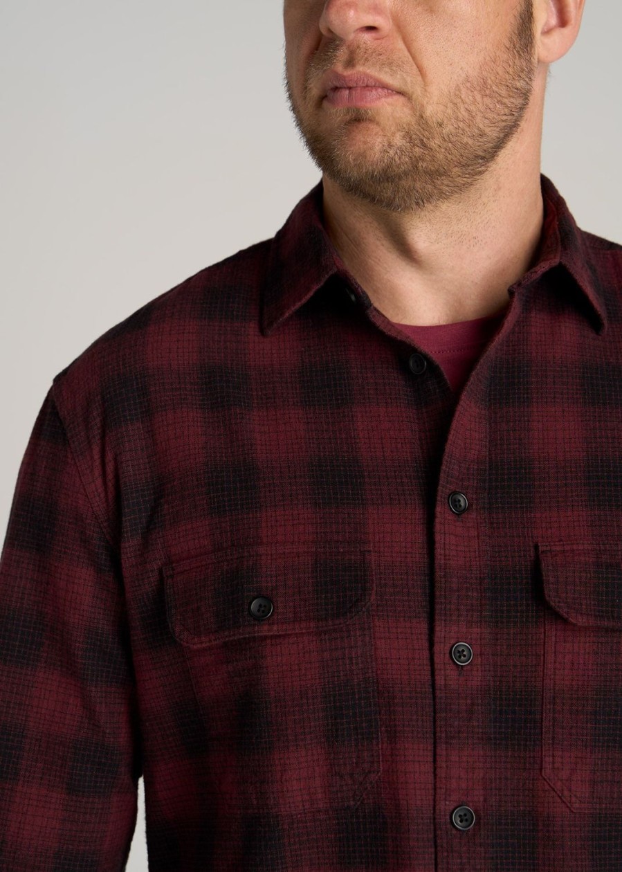 Men American Tall Button Shirts | Lj&S Men'S Tall Heavy Flannel Shirt In Army Plaid-Black & Sumac Red