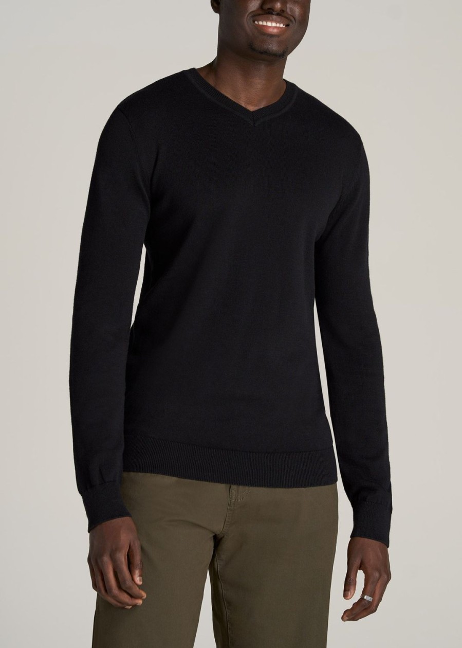 Men American Tall Hoodies + Sweatshirts | Everyday V-Neck Tall Men'S Sweater In Black