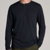 Men American Tall Long Sleeve Tees + Thermals | Lj&S Vintage Washed Slub Men'S Tall Henley Shirt In Vintage Black