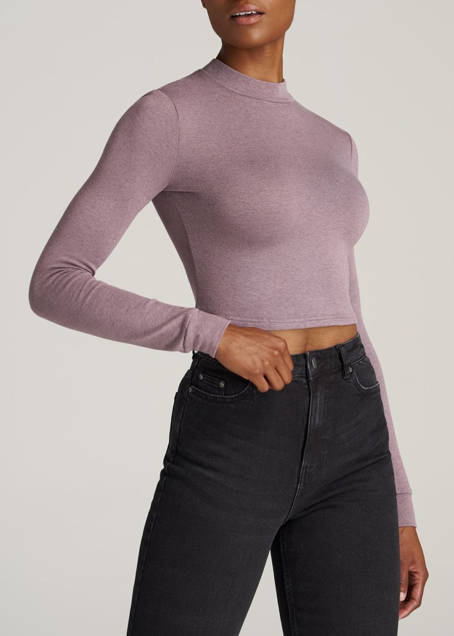 Women American Tall Sweaters | Women'S Tall Crop Mock Neck Sweater In Smoked Mauve