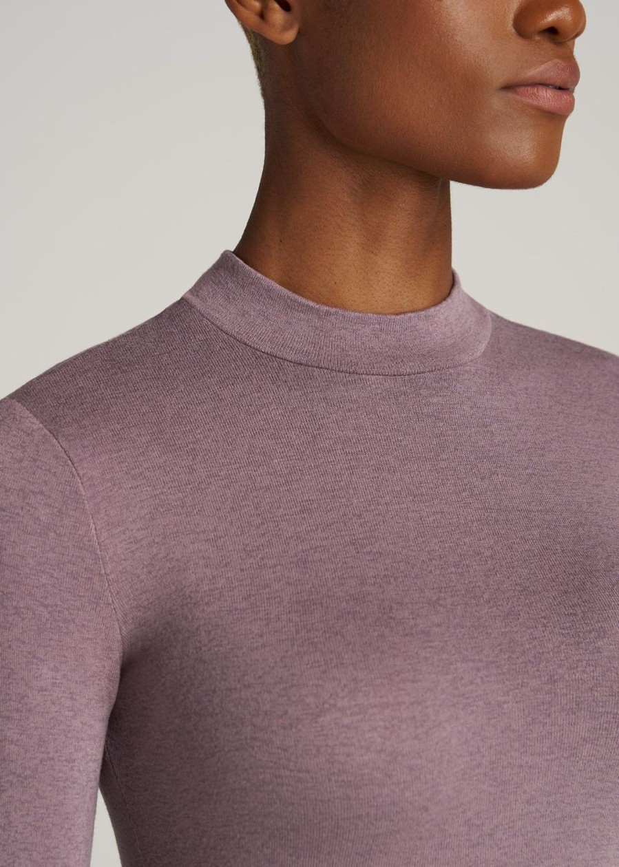 Women American Tall Sweaters | Women'S Tall Crop Mock Neck Sweater In Smoked Mauve