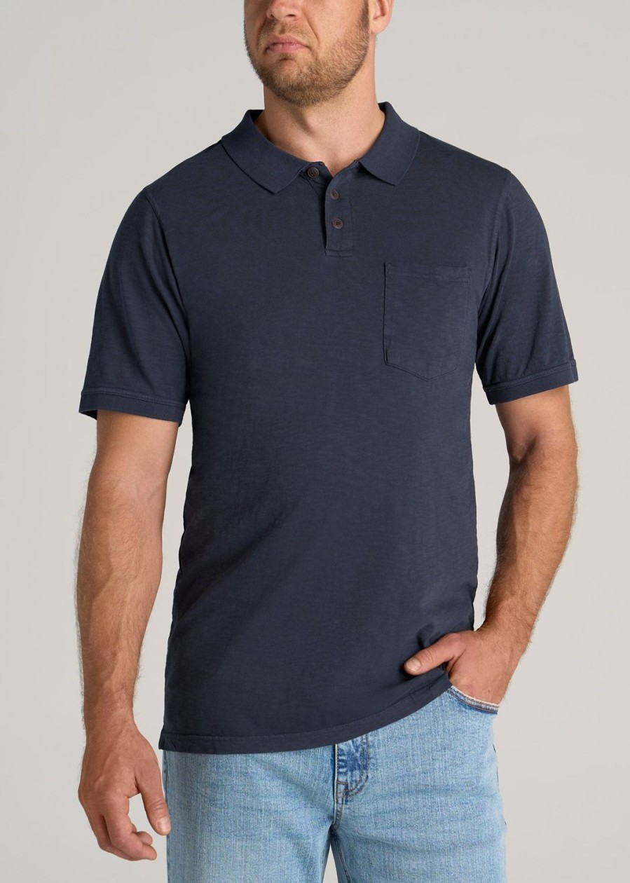 Men American Tall Polos | Lj&S Slub Pocket Polo Shirt For Tall Men In Vintage Midnight Navy