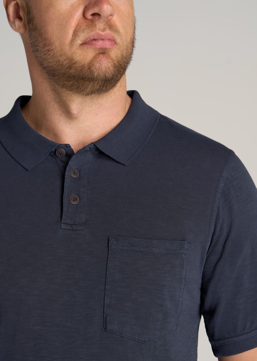 Men American Tall Polos | Lj&S Slub Pocket Polo Shirt For Tall Men In Vintage Midnight Navy