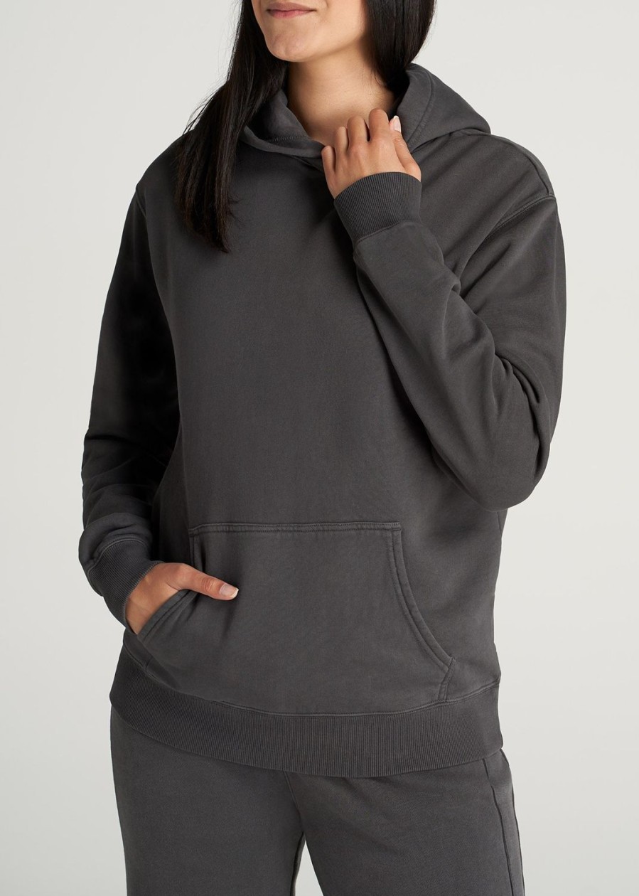 Women American Tall Hoodies + Sweatshirts | Wearever Fleece Garment-Dyed Pullover Hoodie For Tall Women In Charcoal