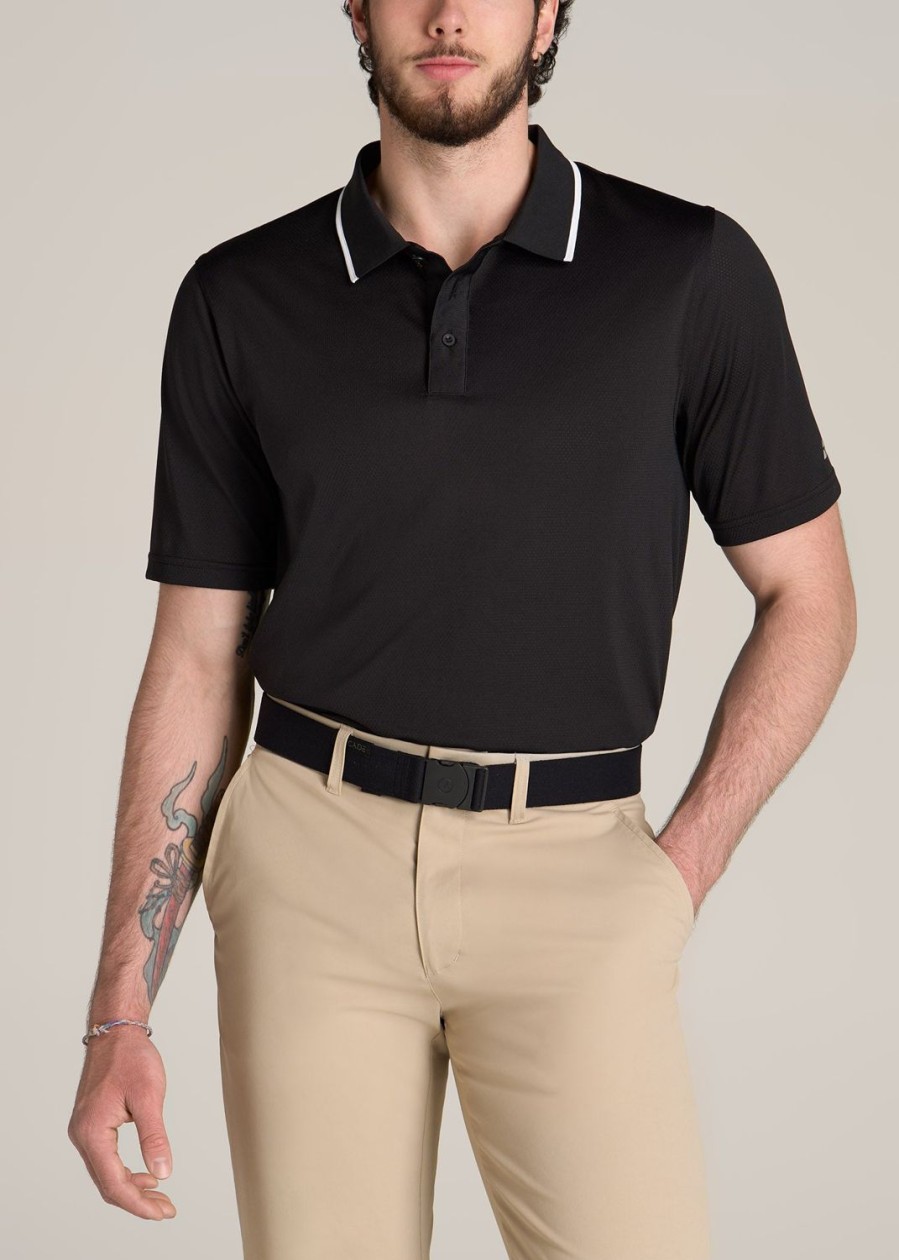 Men American Tall Polos | A.T. Performance Tipped Golf Polo For Tall Men In Black