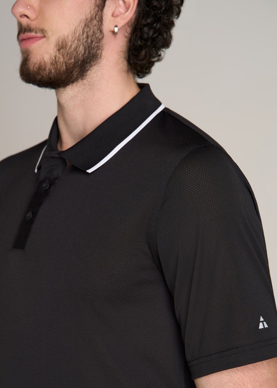 Men American Tall Polos | A.T. Performance Tipped Golf Polo For Tall Men In Black