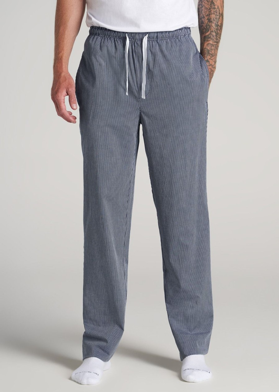 Men American Tall Athletic Pants | Woven Pajama Pants For Tall Men In Dark Blue Stripe