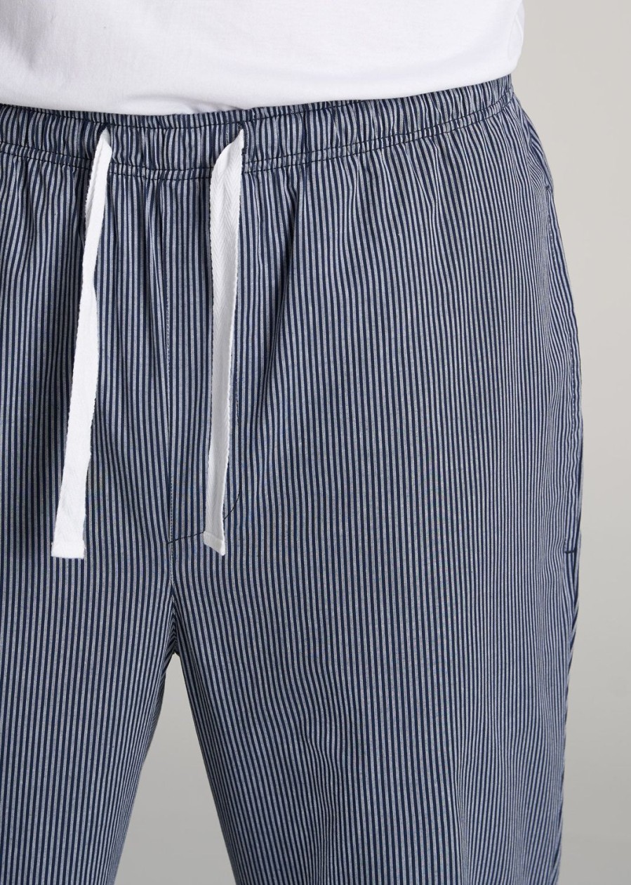 Men American Tall Athletic Pants | Woven Pajama Pants For Tall Men In Dark Blue Stripe