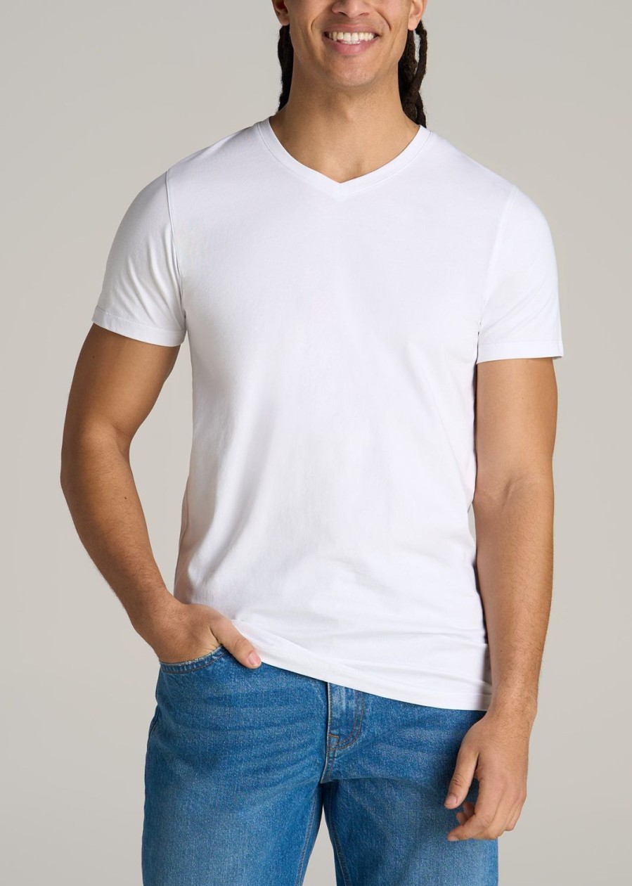 Men American Tall Tees + Tanks | Stretch Cotton Modern-Fit V-Neck T-Shirt For Tall Men In White