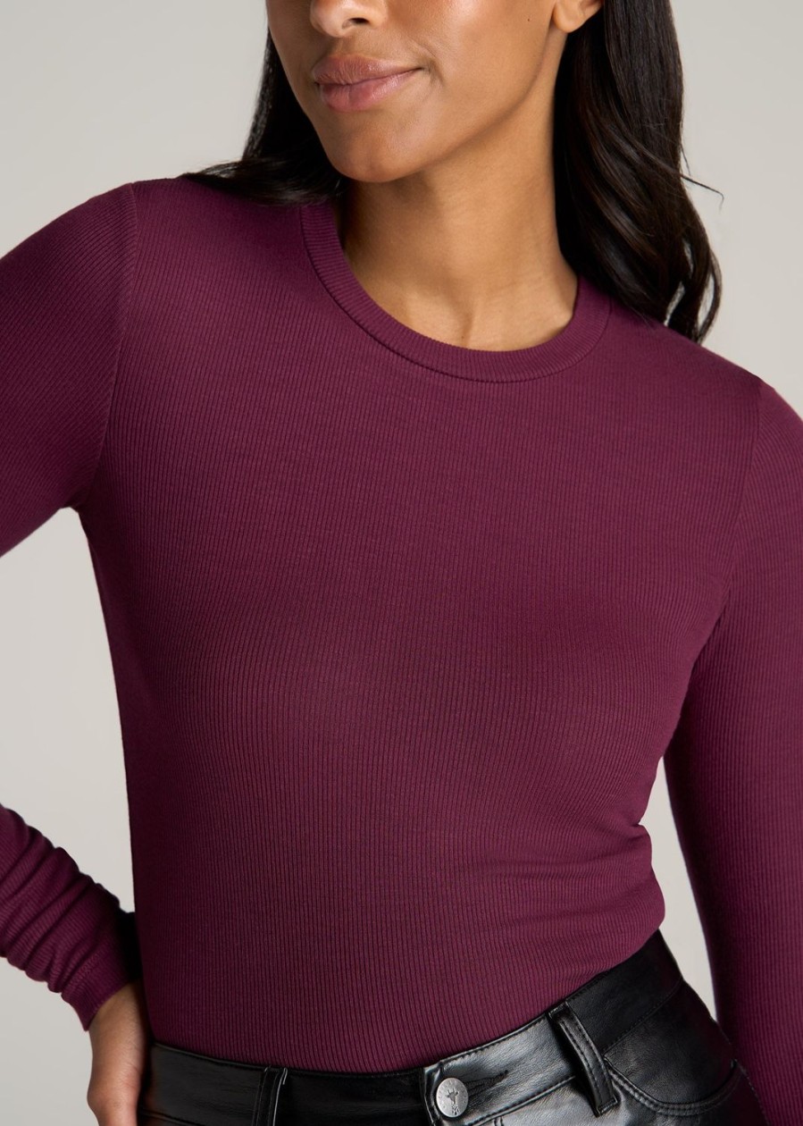 Women American Tall Long Sleeve Tees | Fitted Ribbed Long Sleeve Tee In Tall Women'S Shirts Elderberry