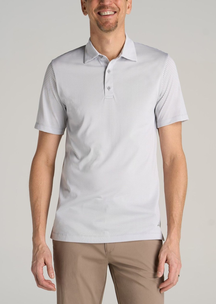 Men American Tall Polos | A.T. Performance Stretch Stripe Golf Tall Men'S Polo Shirt In Light Grey