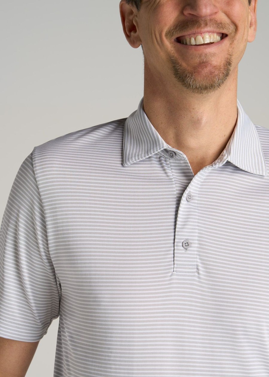 Men American Tall Polos | A.T. Performance Stretch Stripe Golf Tall Men'S Polo Shirt In Light Grey