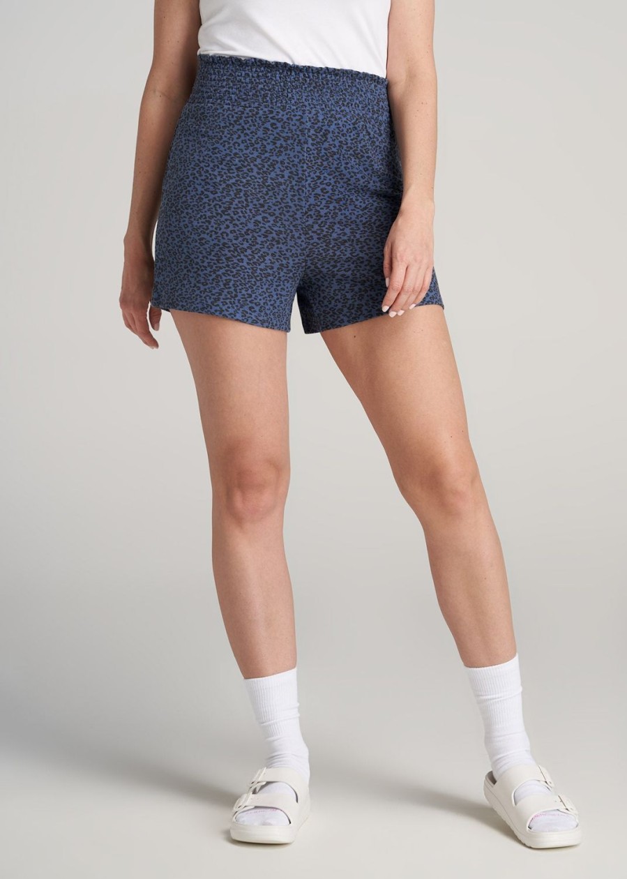 Women American Tall Athletic Pants | Cozy Pj Lounge Shorts For Tall Women In Navy Leopard