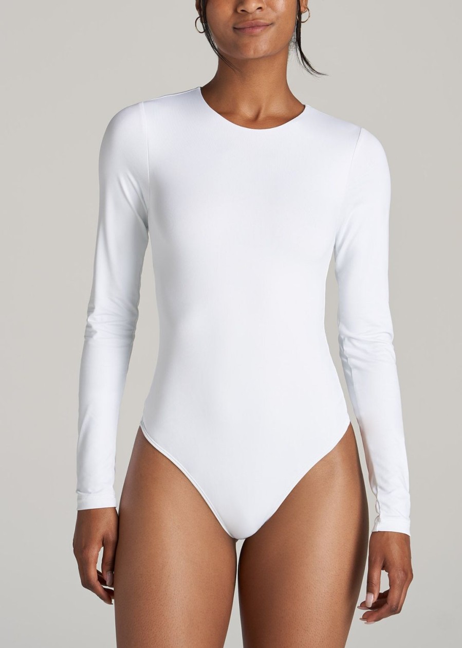 Women American Tall Tees, Tanks + Bodysuits | Long Sleeve Bodysuit For Tall Women In Bright White