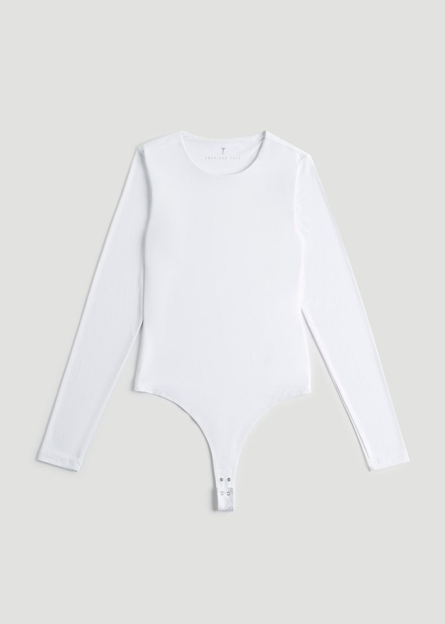 Women American Tall Tees, Tanks + Bodysuits | Long Sleeve Bodysuit For Tall Women In Bright White