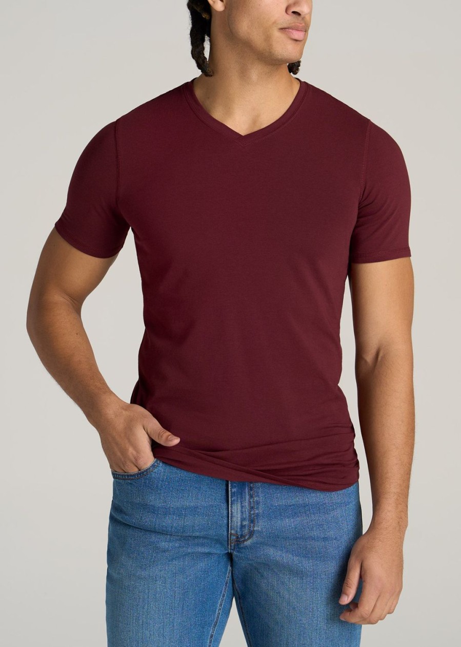 Men American Tall Tees + Tanks | The Essential Slim-Fit V-Neck Men'S Tall Tees In Garnet Red