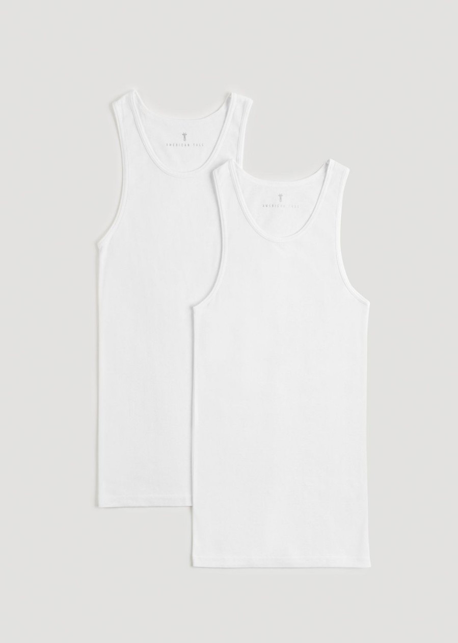 Men American Tall Underwear | Men'S Tall Ribbed Undershirt Tank Top In (2-Pack) Bright White